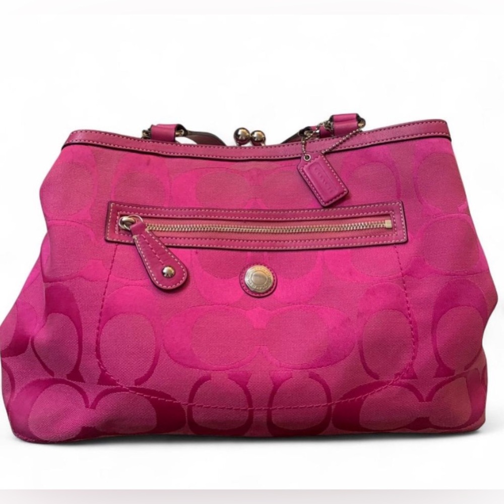 2010 Coach Carryall Signature Laura Kiss F14940 pink Canvas Tote Handbag Purse - Picture 2 of 11